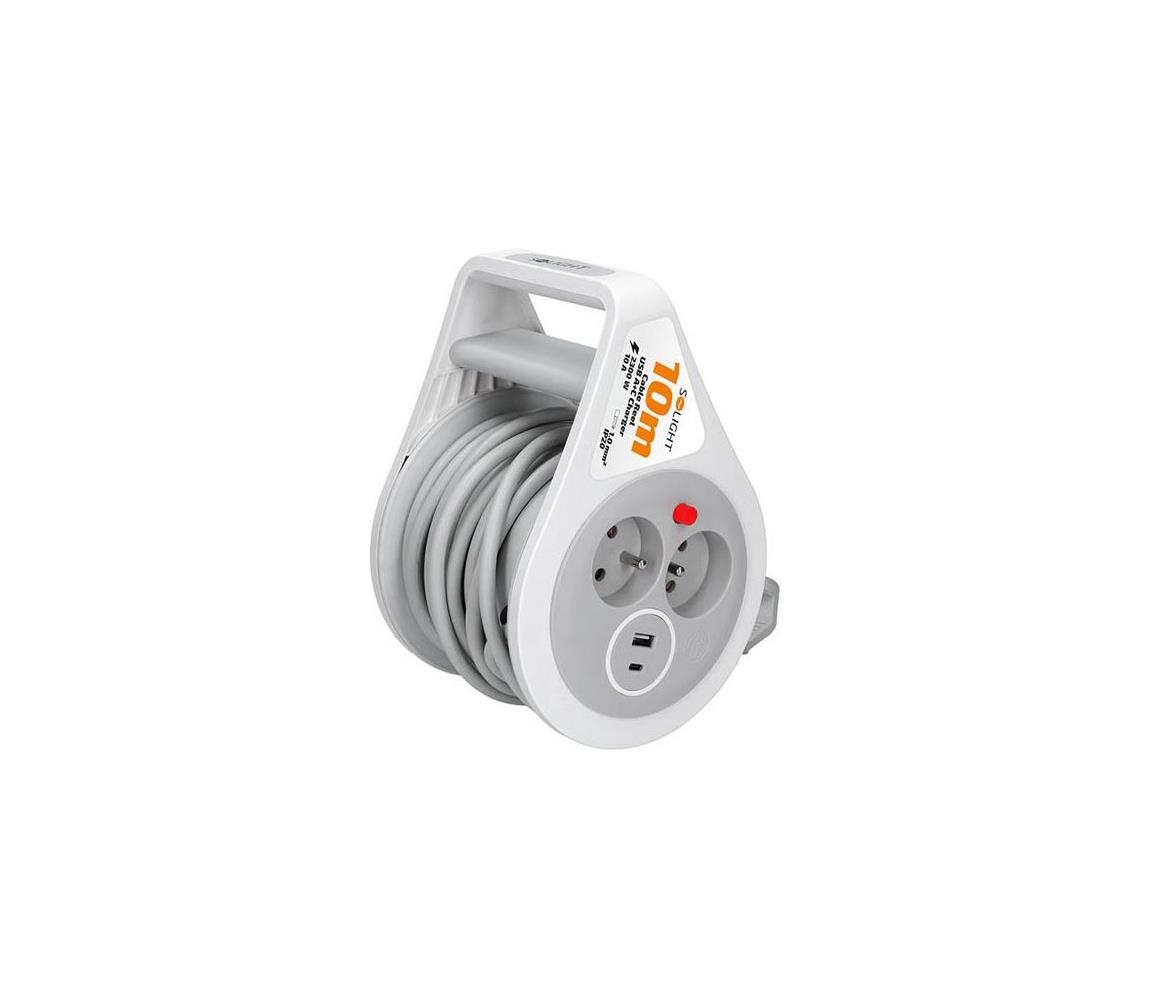 PB25C - Predlžovací kábel na bubne 2 zásuvky + USB A+C 10 m PB25C