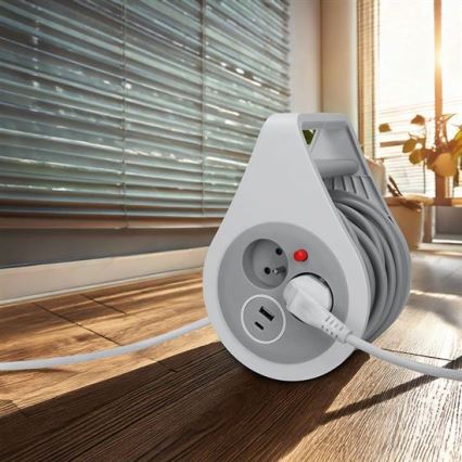 Predlžovací kábel na bubne 2 zásuvky + USB A+C 10 m