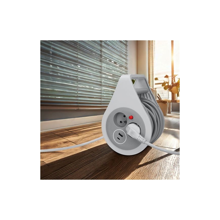 Predlžovací kábel na bubne 2 zásuvky + USB A+C 10 m