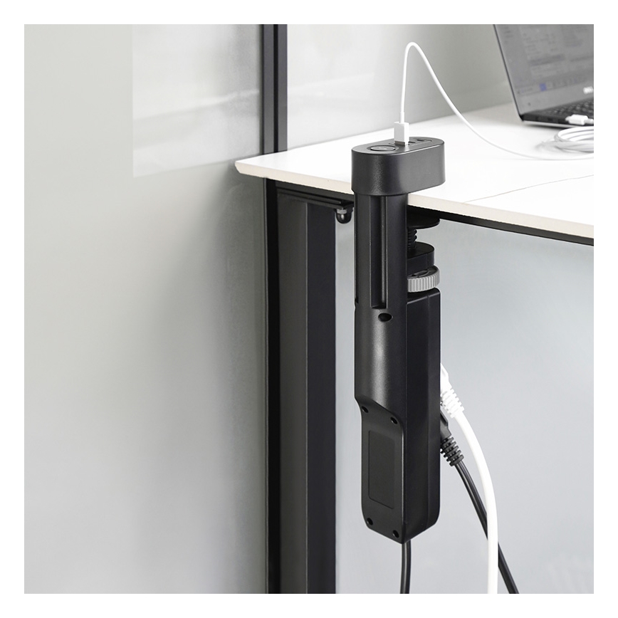 Zásuvkový stĺpik na dosku stola 3x230V + 2xUSB-C + 1xUSB-A čierna