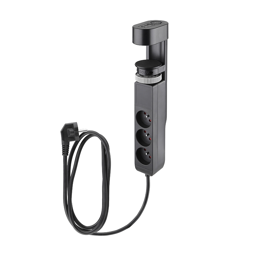 Zásuvkový stĺpik na dosku stola 3x230V + 2xUSB-C + 1xUSB-A čierna