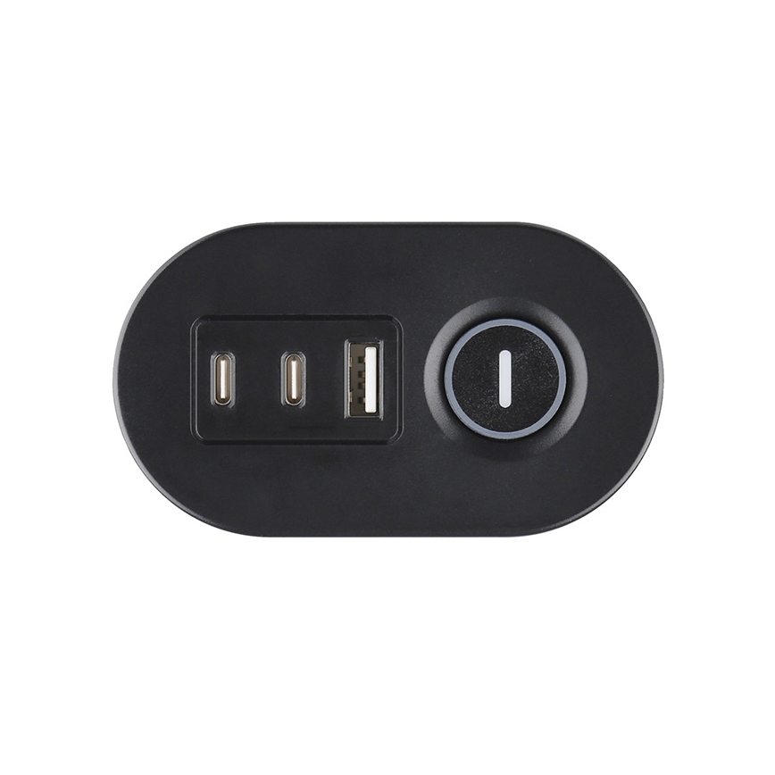 Zásuvkový stĺpik na dosku stola 3x230V + 2xUSB-C + 1xUSB-A čierna