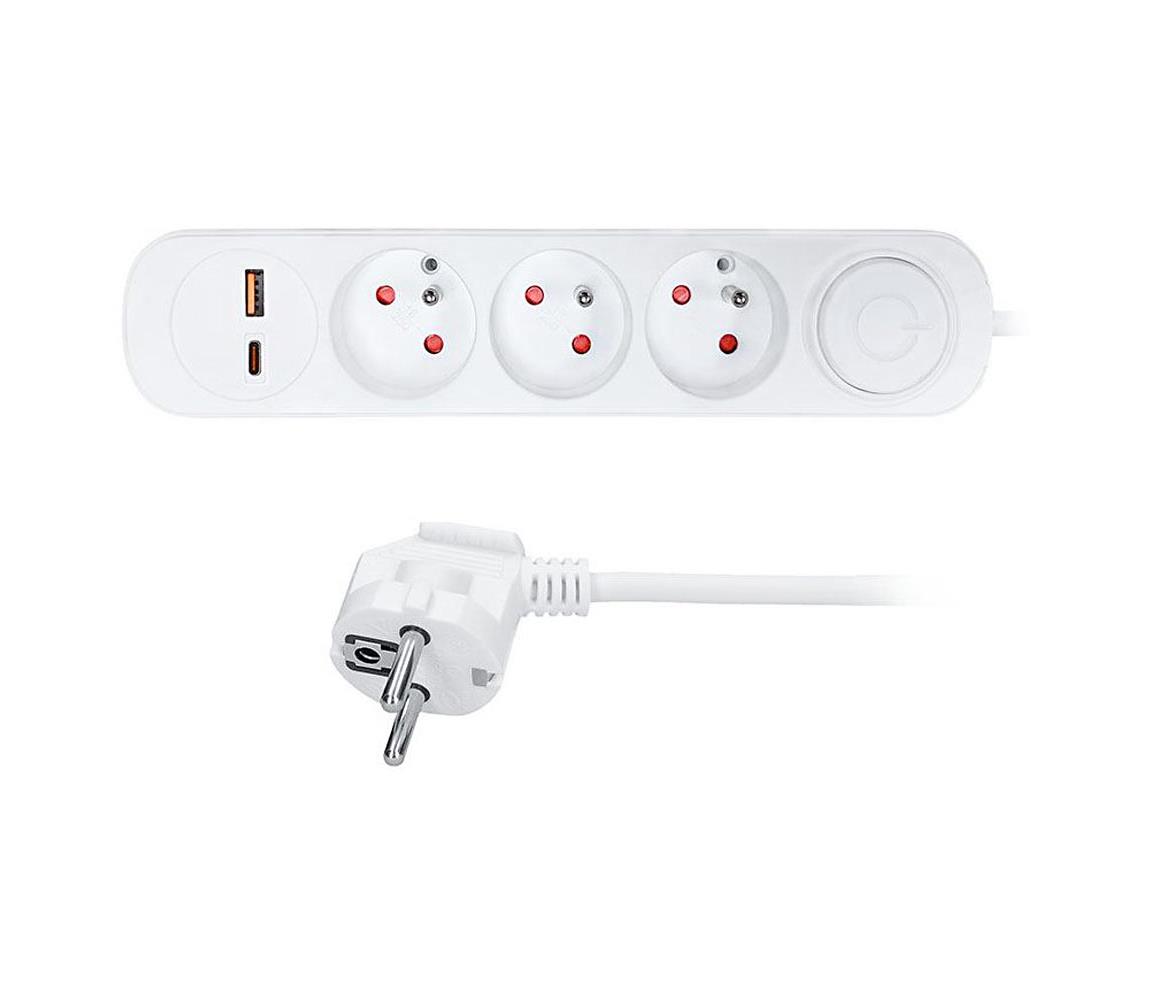 PP112PD20 - Predlžovací kábel s vypínačom a 3 zásuvkami, s USB A+C nabíjaním, 3 m PP112PD20