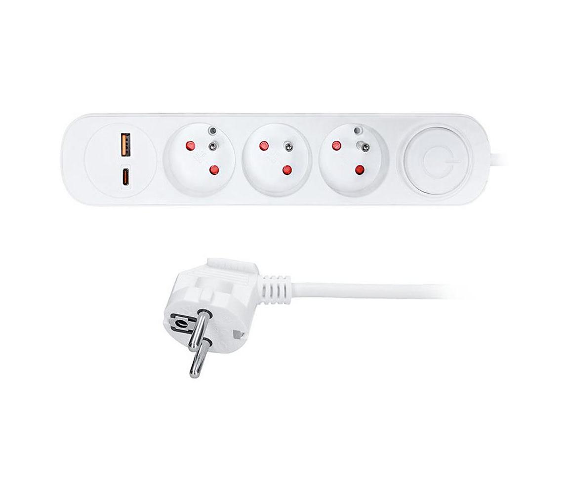 PP113PD20 - Predlžovací kábel s vypínačom 3Z s USB A+C nabíjaním 5 m PP113PD20
