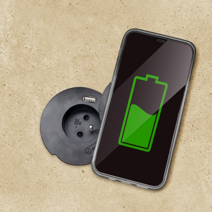 Vstavaná zásuvka s bezdrôtovým nabíjaním 10W 1Z + USB A+C čierna