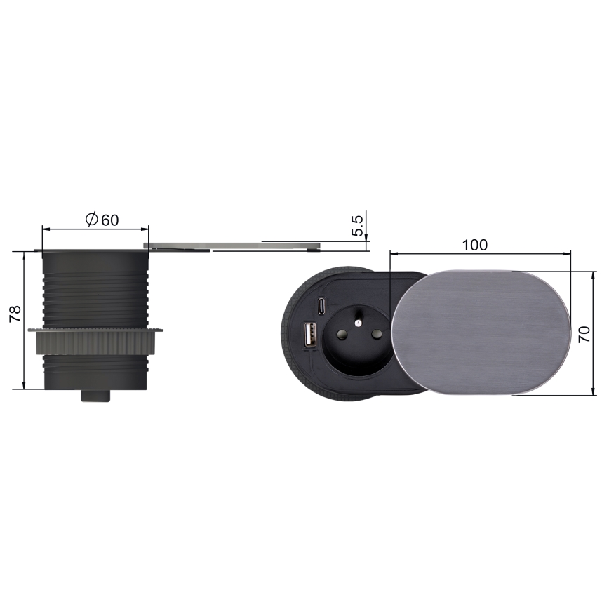 Vstavaná zásuvka 1Z + USB A+C