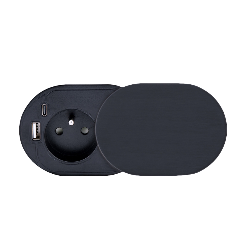 Zásuvkový stĺpik pre dosku stola 1x230V + USB-A + USB-C čierna