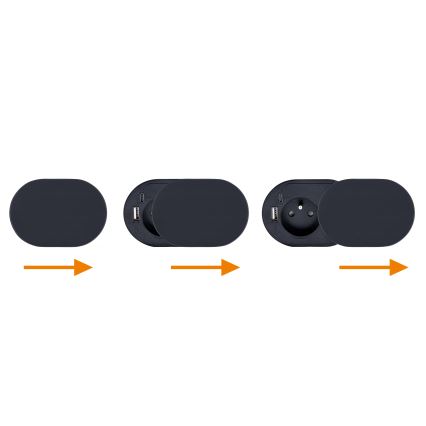 Zásuvkový stĺpik pre dosku stola 1x230V + USB-A + USB-C čierna