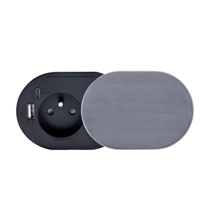 Zásuvkový stĺpik pre dosku stola 1x230V + USB-A + USB-C strieborná