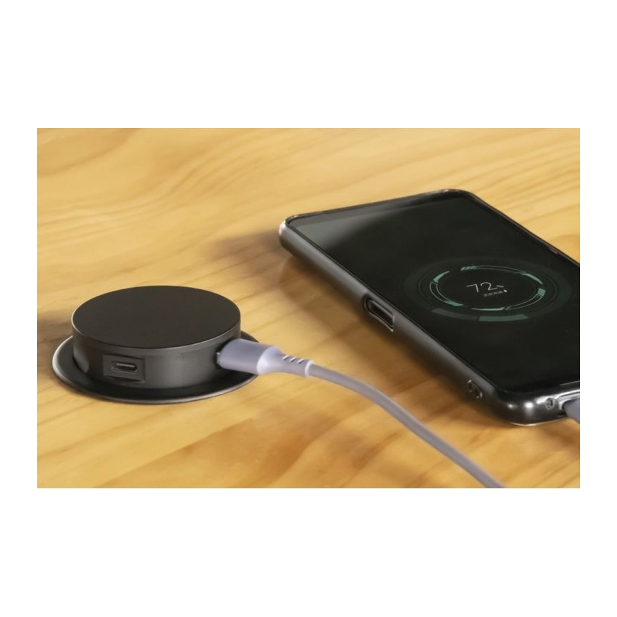 Zásuvkový stĺpik na dosku stola 3x230V + 2xUSB čierna