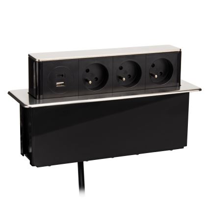 Zásuvkový stĺpik pre dosku stola 3x230V + USB-A + USB-C