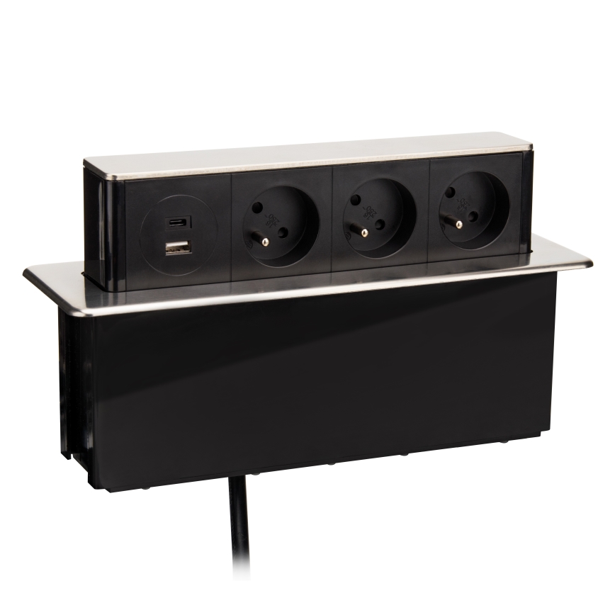 Zásuvkový stĺpik pre dosku stola 3x230V + USB-A + USB-C