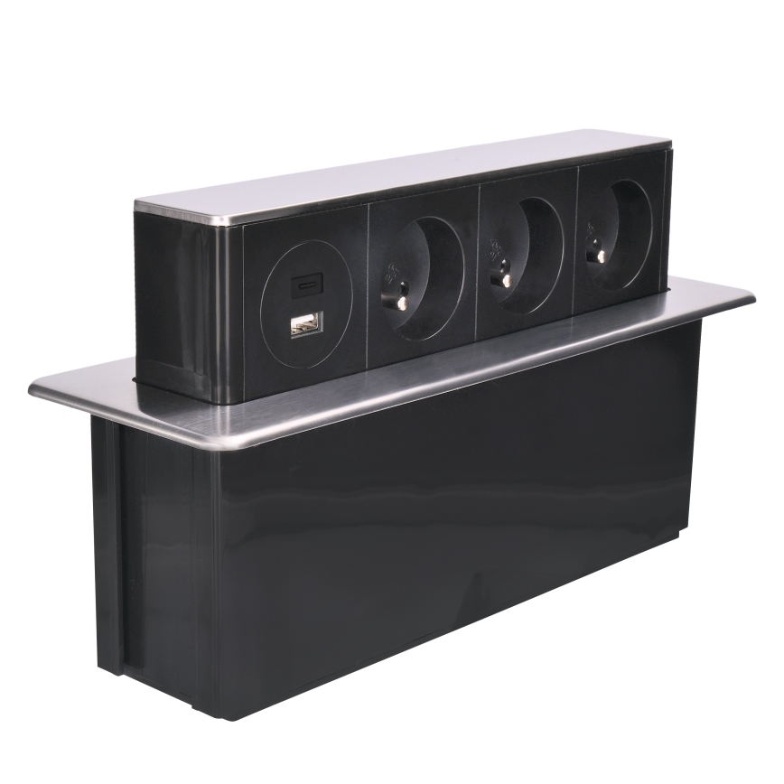 Zásuvkový stĺpik pre dosku stola 3x230V + USB-A + USB-C