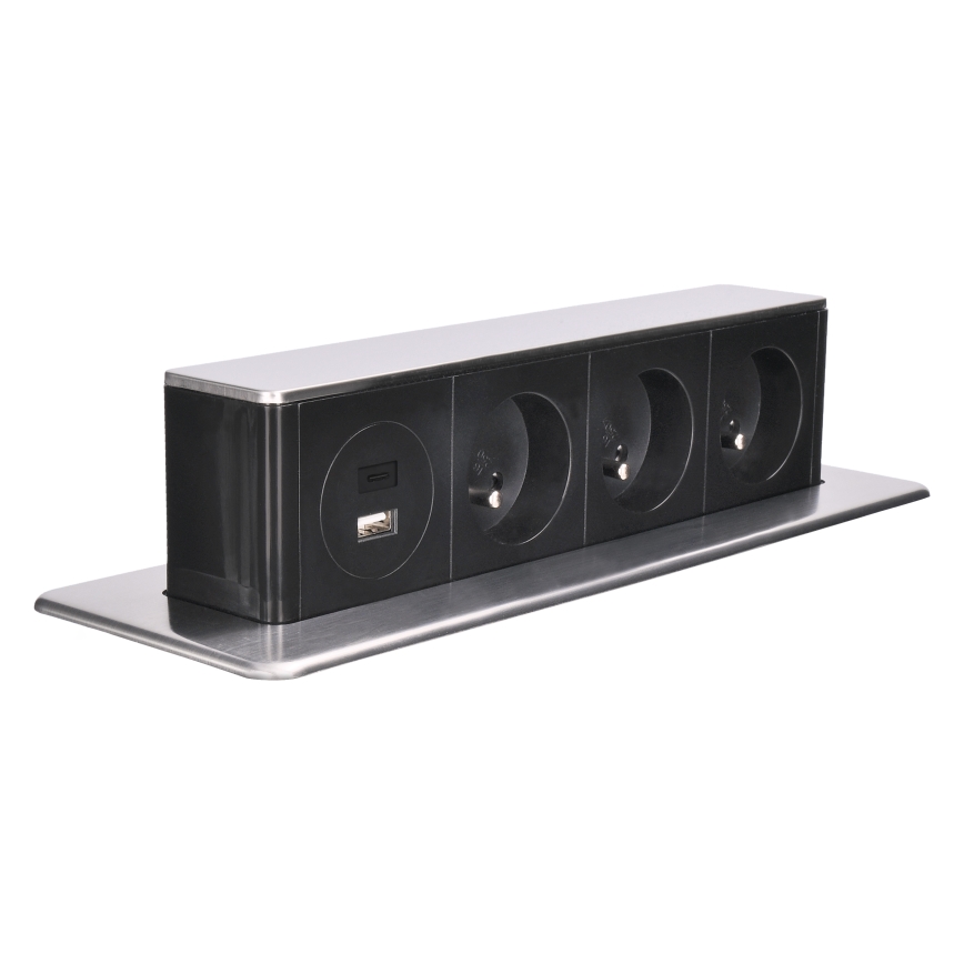 Zásuvkový stĺpik pre dosku stola 3x230V + USB-A + USB-C