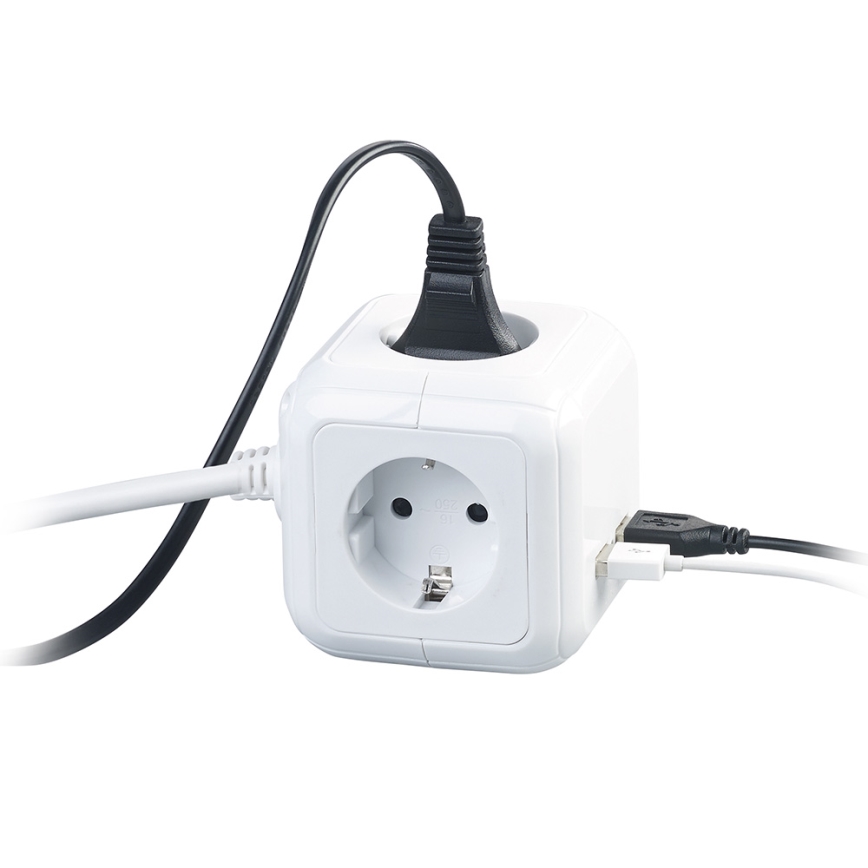 Predlžovací kábel kocka 4x230V/2xUSB 5V 2m