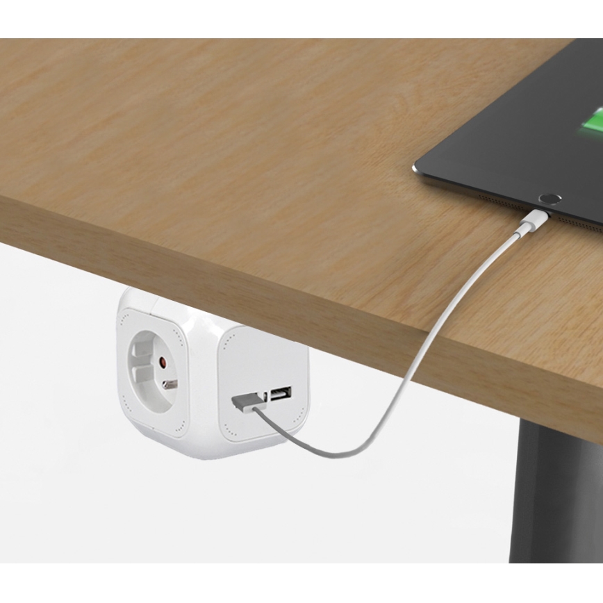 Predlžovací kábel kocka 4x230V/2xUSB 5V 2m