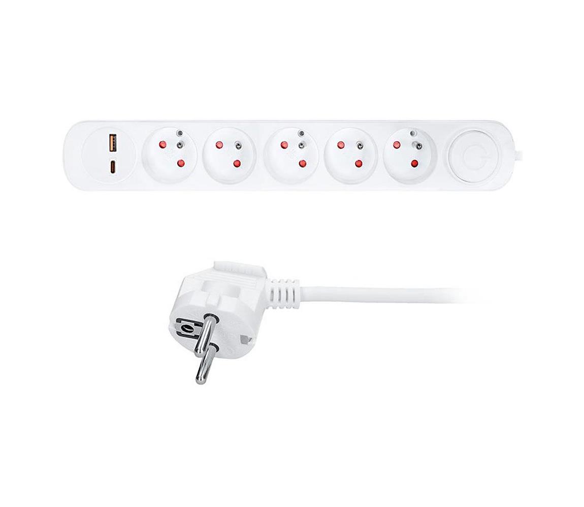PP152PD20 - Predlžovací kábel s vypínačom, 5 zásuviek a nabíjaním cez USB A a USB‑C, 3 m PP152PD20