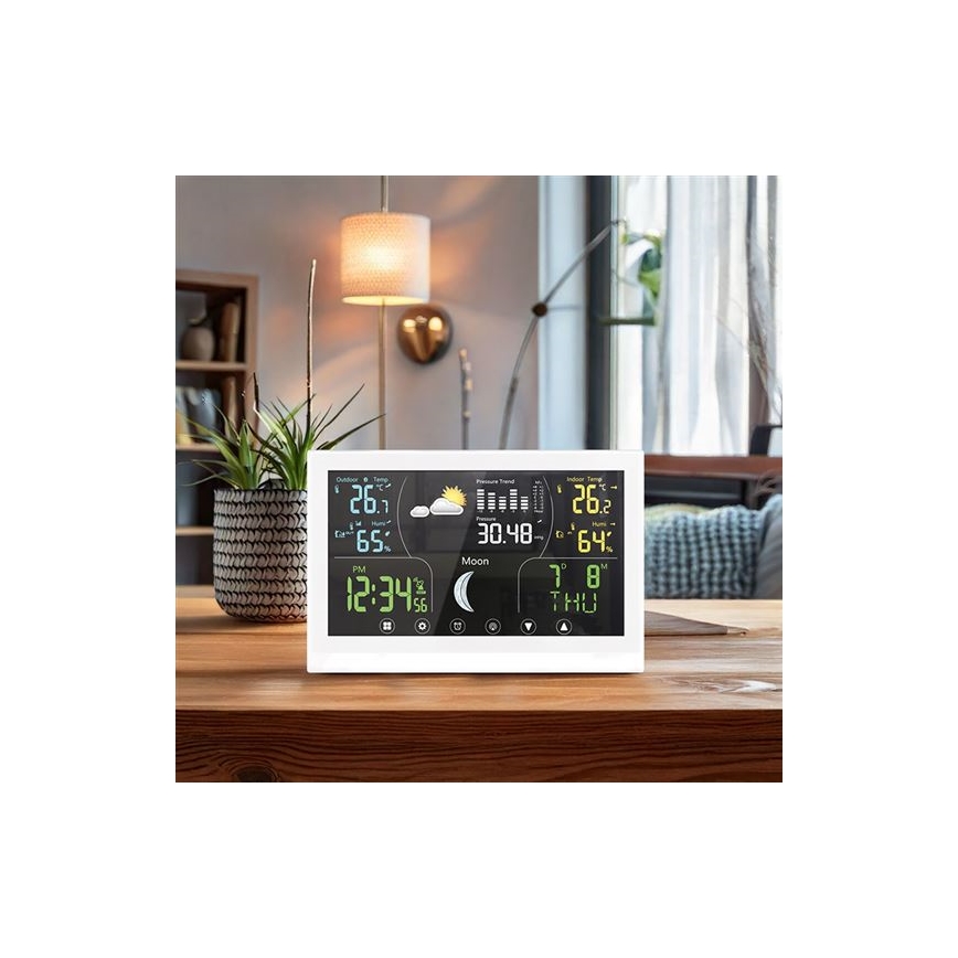 Meteostanica s farebným displejom 5V/2xAAA biela