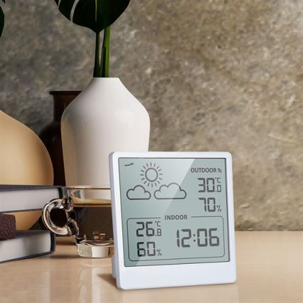 Digitálny teplomer 5V/2xAAA + 2xAAA biely