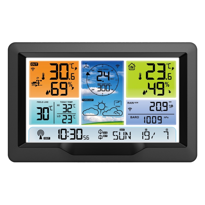 Profesionálna meteostanica s farebným LCD displejom a budíkom 5V/2xAA + 3xAA