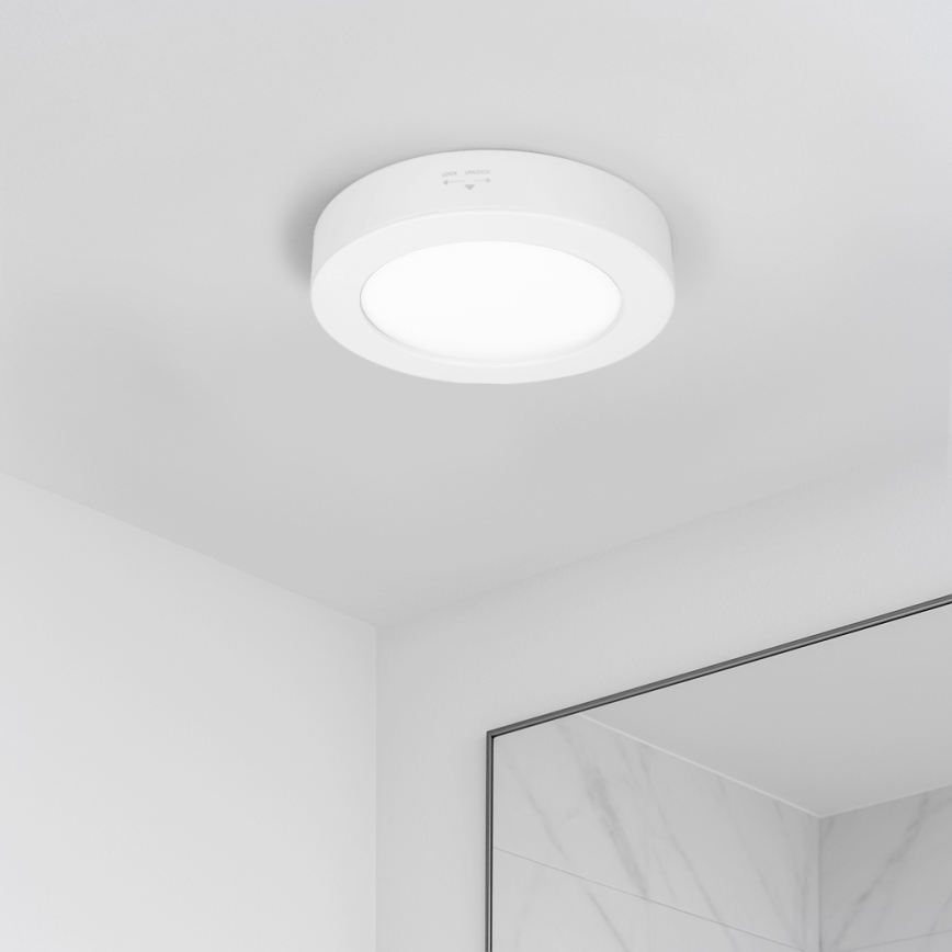 LED panel 2v1 – prisadený/zapustený, 12 W, 230 V, nastaviteľná teplota svetla 3000/4000/6000 K, priemer 17 cm, IP54, biela