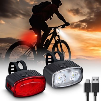 SADA 2x LED Stmievateľné nabíjacie svietidlo na bicyke 350 mAh IP44 červená/biela