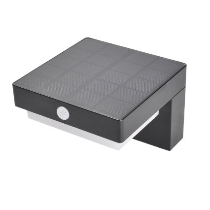 LED Solárne nástenné svietidlo so senzorom pohybu a súmraku PALERMO LED/5W/3,7V 2000 mAh IP54 čierne