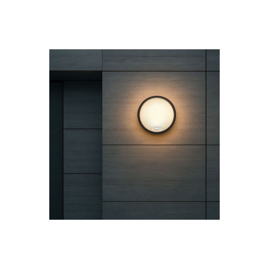 Vonkajšie nástenné LED svietidlo so senzorom 2 v 1 — 20 W, 230 V, nastaviteľná teplota 3000/4000/6500 K, IP65, priemer 22 cm
