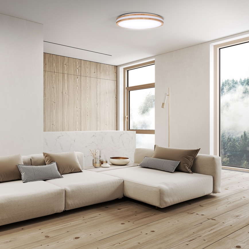 LED Stmievateľné stropné svietidlo WOODY LED/60W/230V 3000-6500K dub pr. 50 cm + diaľkové ovládanie
