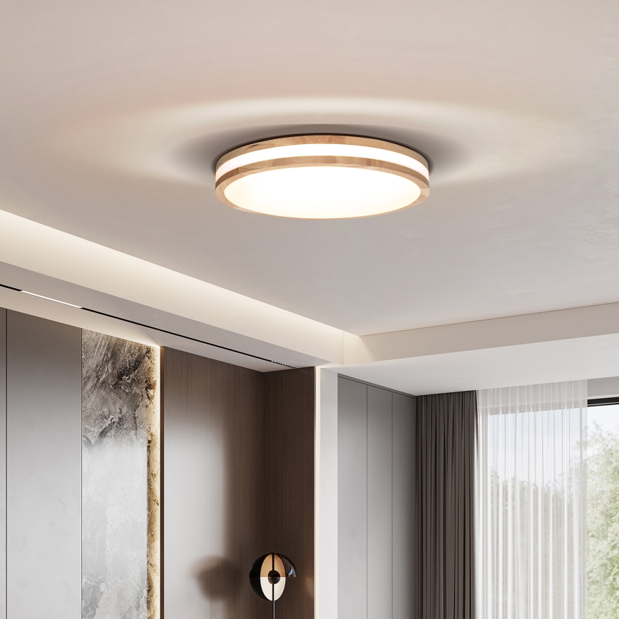 LED Stmievateľné stropné svietidlo WOODY LED/60W/230V 3000-6500K dub pr. 50 cm + diaľkové ovládanie