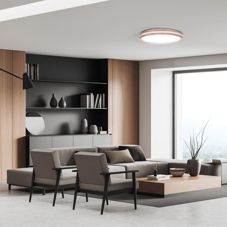 LED Stmievateľné stropné svietidlo WOODY LED/60W/230V 3000-6500K dub pr. 50 cm + diaľkové ovládanie