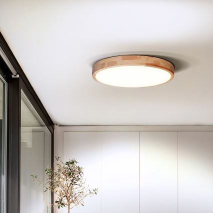 LED Stmievateľné stropné svietidlo SOLID OAK LED/48W/230V 3000-6500K dub pr. 39 cm + diaľkové ovládanie