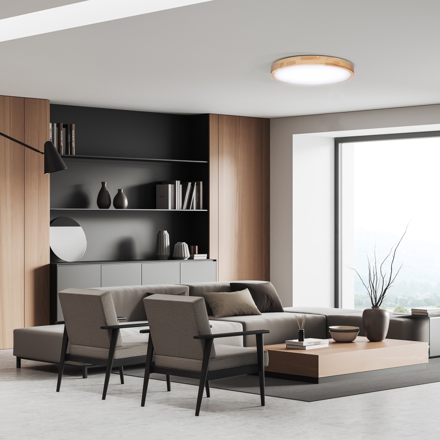 LED Stmievateľné stropné svietidlo SOLID OAK LED/48W/230V 3000-6500K dub pr. 39 cm + diaľkové ovládanie