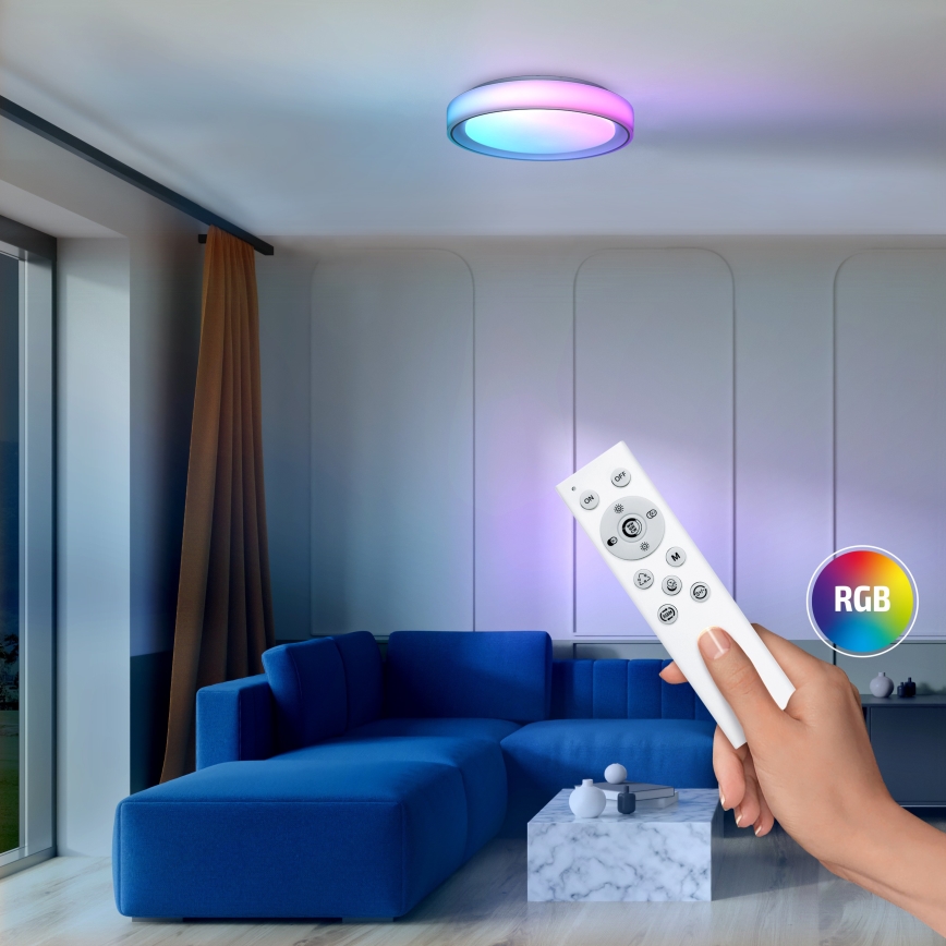 LED RGB Stmievateľné stropné svietidlo FLOCO LED/30W/230V 3000-6500K + RGB/6W pr. 40cm + diaľkové ovládanie