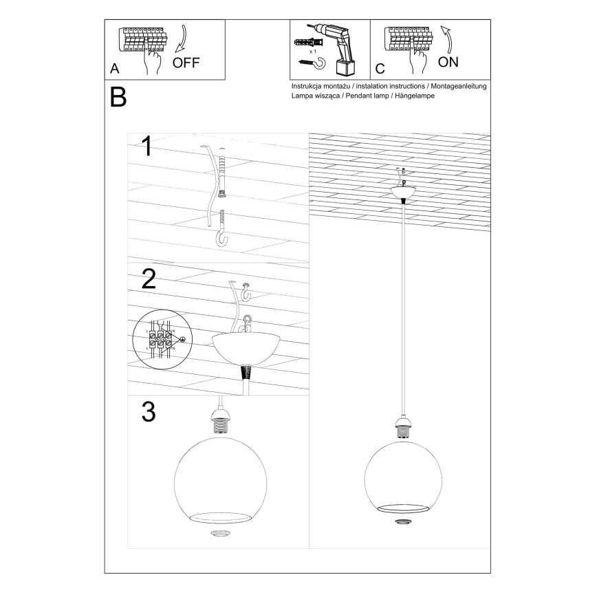 Závesný luster na lanku BALL 1xE27/15W/230V pr. 30 cm priehľadné sklo/lesklý chróm