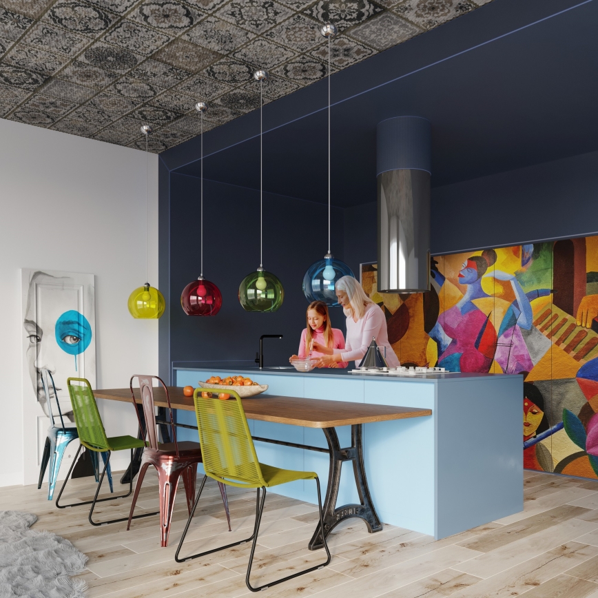 Luster na lanku BALL 1xE27/15W/230V pr. 30 cm biela/lesklý chróm