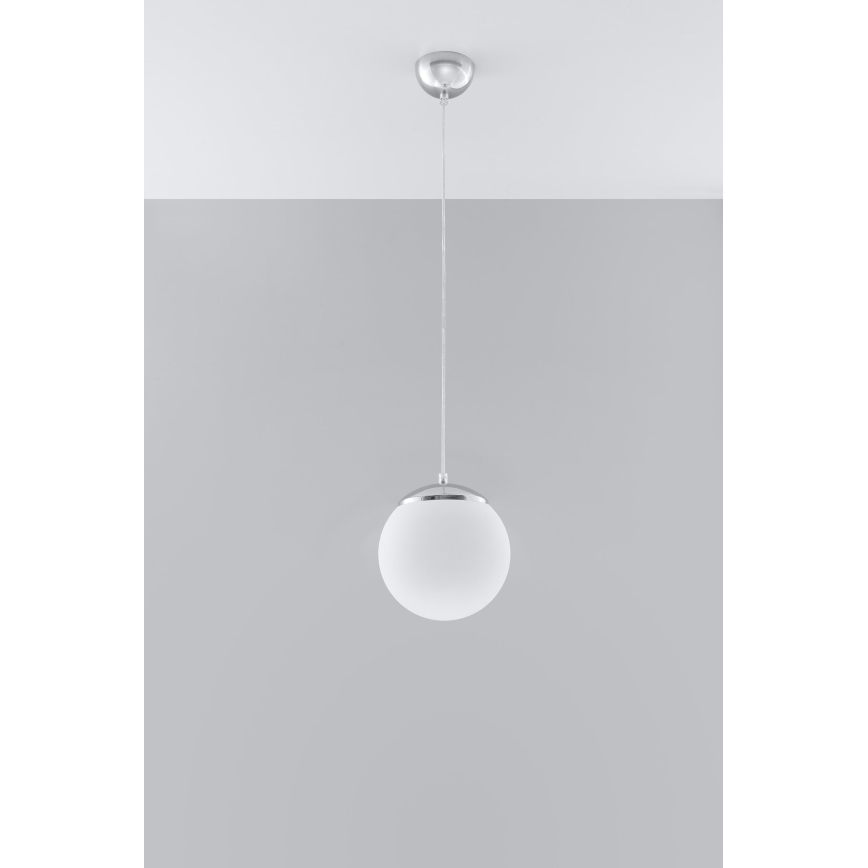Luster na lanku UGO 1xE27/15W/230V pr. 20 cm biely/lesklý chróm
