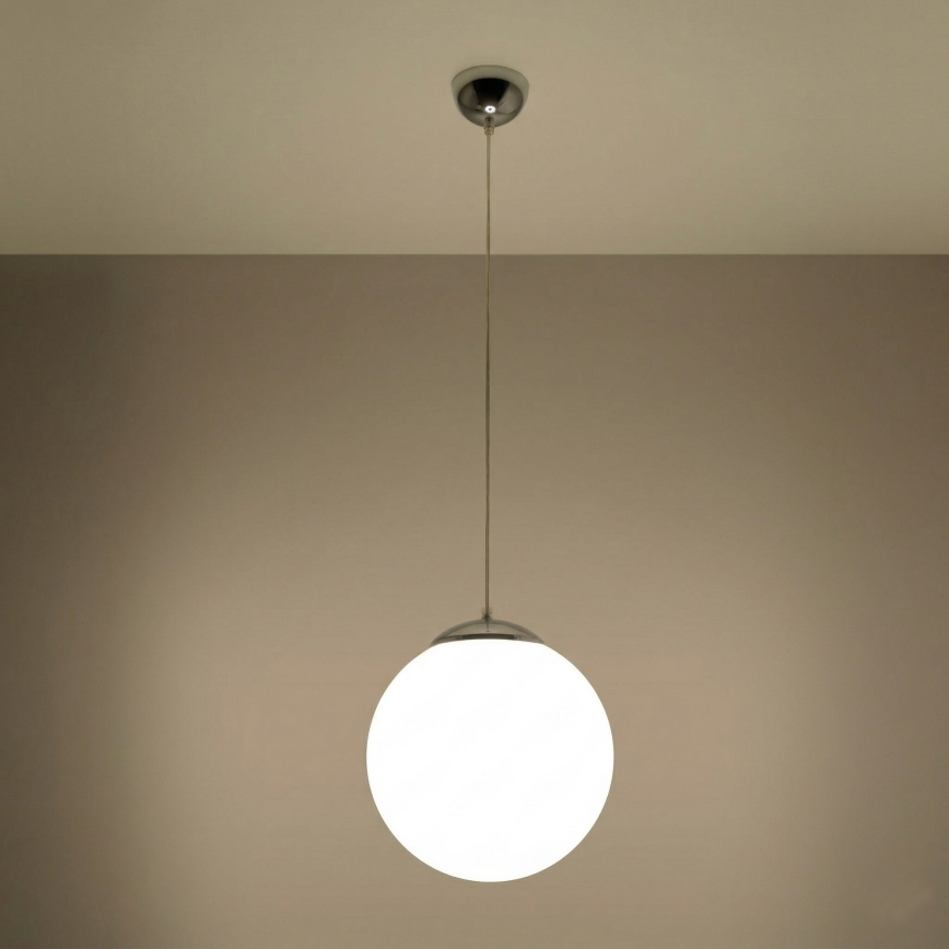 Závesné svietidlo na lankách UGO 1xE27/15W/230V, priemer 30 cm, biela/lesklý chróm
