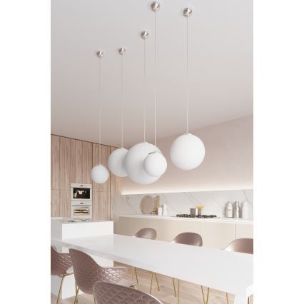Závesné svietidlo na lankách UGO 1xE27/15W/230V, priemer 30 cm, biela/lesklý chróm