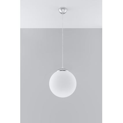Závesné svietidlo na lankách UGO 1xE27/15W/230V, priemer 30 cm, biela/lesklý chróm