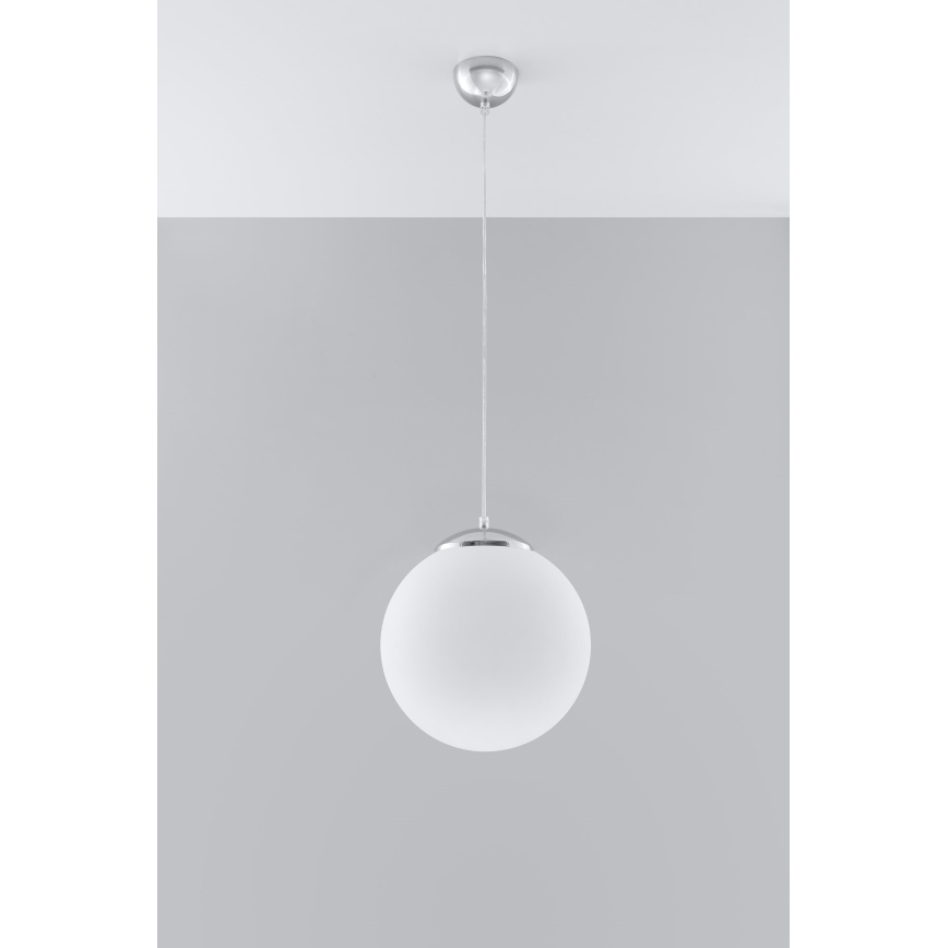 Závesné svietidlo na lankách UGO 1xE27/15W/230V, priemer 30 cm, biela/lesklý chróm