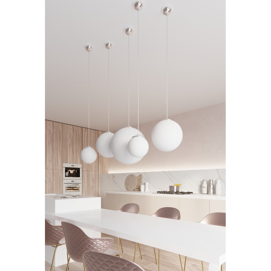 Závesný luster UGO na lane 1xE27/15W/230V Ø 40 cm biela/lesklý chróm