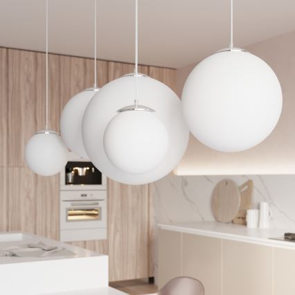 Závesný luster UGO na lane 1xE27/15W/230V Ø 40 cm biela/lesklý chróm