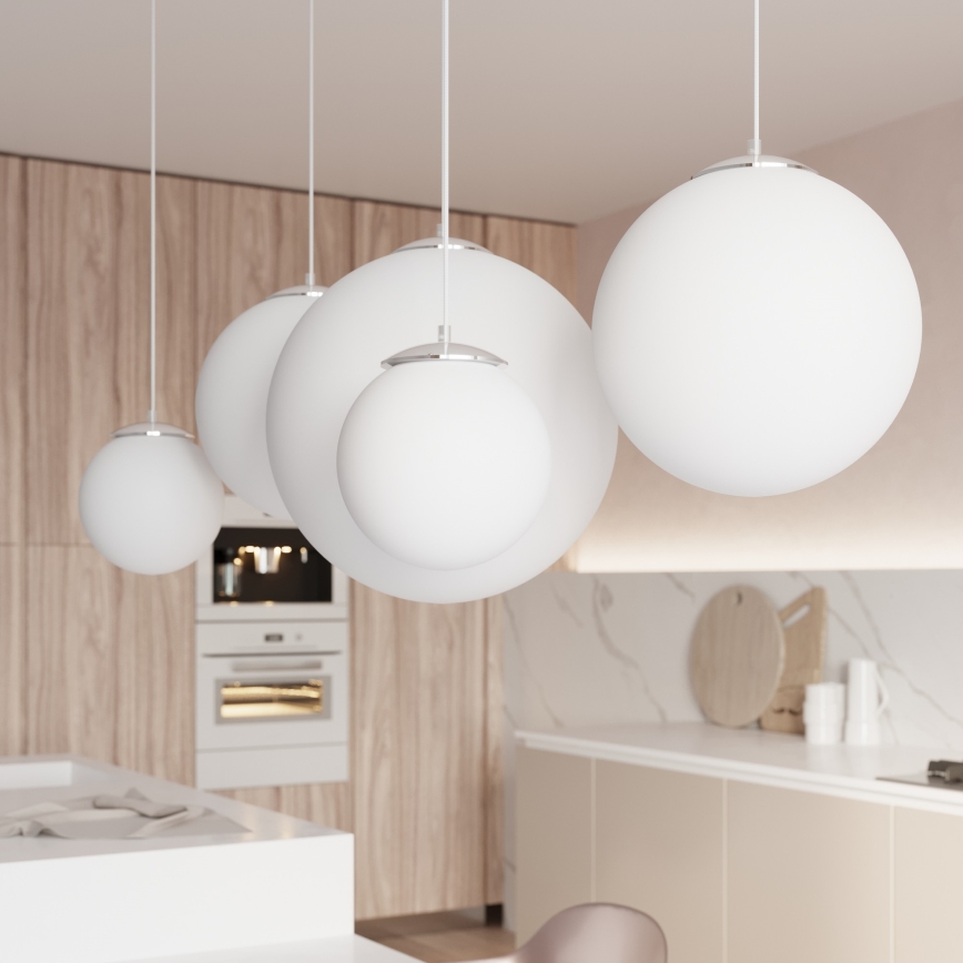 Závesný luster UGO na lane 1xE27/15W/230V Ø 40 cm biela/lesklý chróm