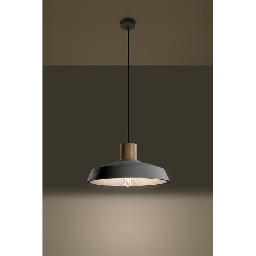Luster na lanku AFRA 1xE27/60W/230V šedá/buk