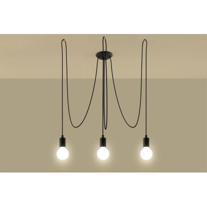 Luster na lanku EDISON 3 3xE27/60W/230V pavúk čierna