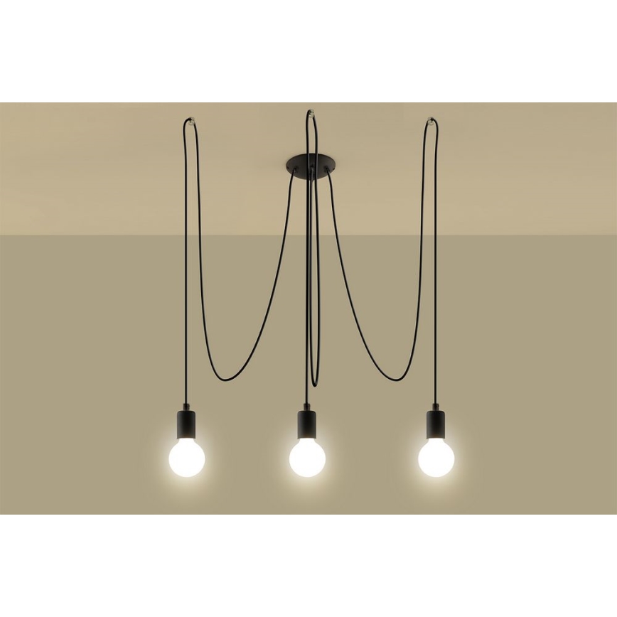 Luster na lanku EDISON 3 3xE27/60W/230V pavúk čierna
