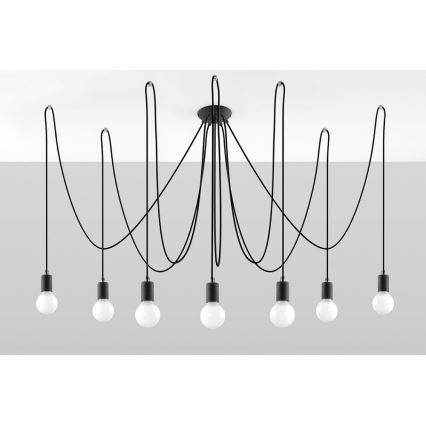 Luster na lanku EDISON 7 7xE27/60W/230V pavúk čierna