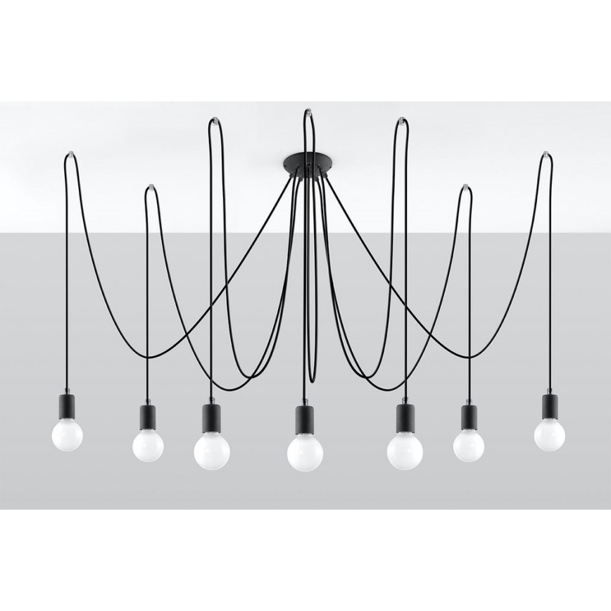 Luster na lanku EDISON 7 7xE27/60W/230V pavúk čierna