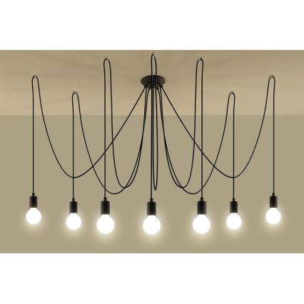 Luster na lanku EDISON 7 7xE27/60W/230V pavúk čierna